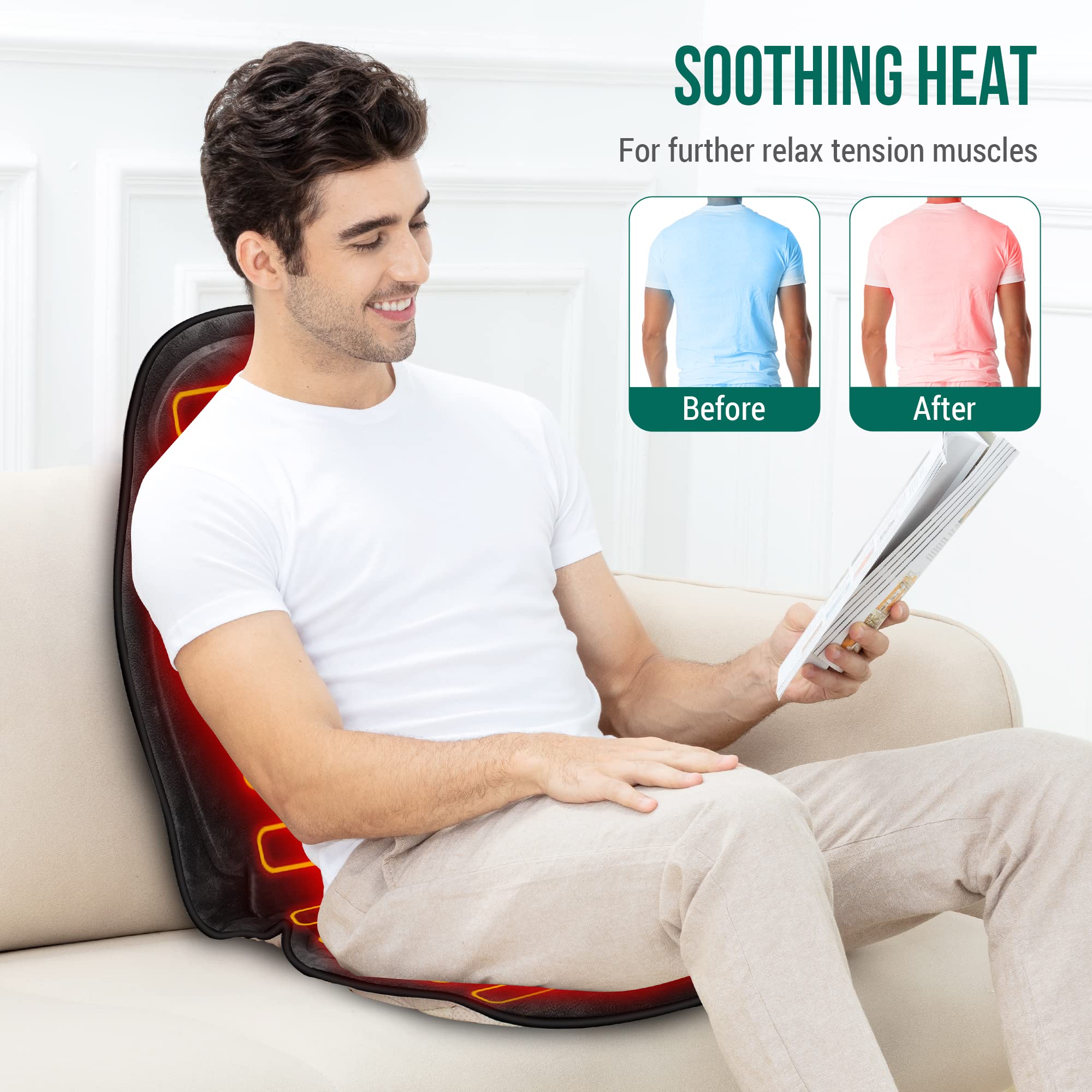 Snailax Memory Foam Massage Seat Cushion, Back Massager with Heat, Seat Massager, Chair Massager, Massage Chair Pad for Home Off