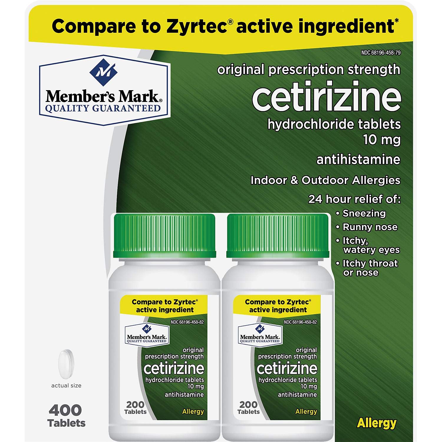 Members Mark Cetirizine Hydrochloride 10mg Antihistamine 400 Tablets - Formerly Known as Simply Right