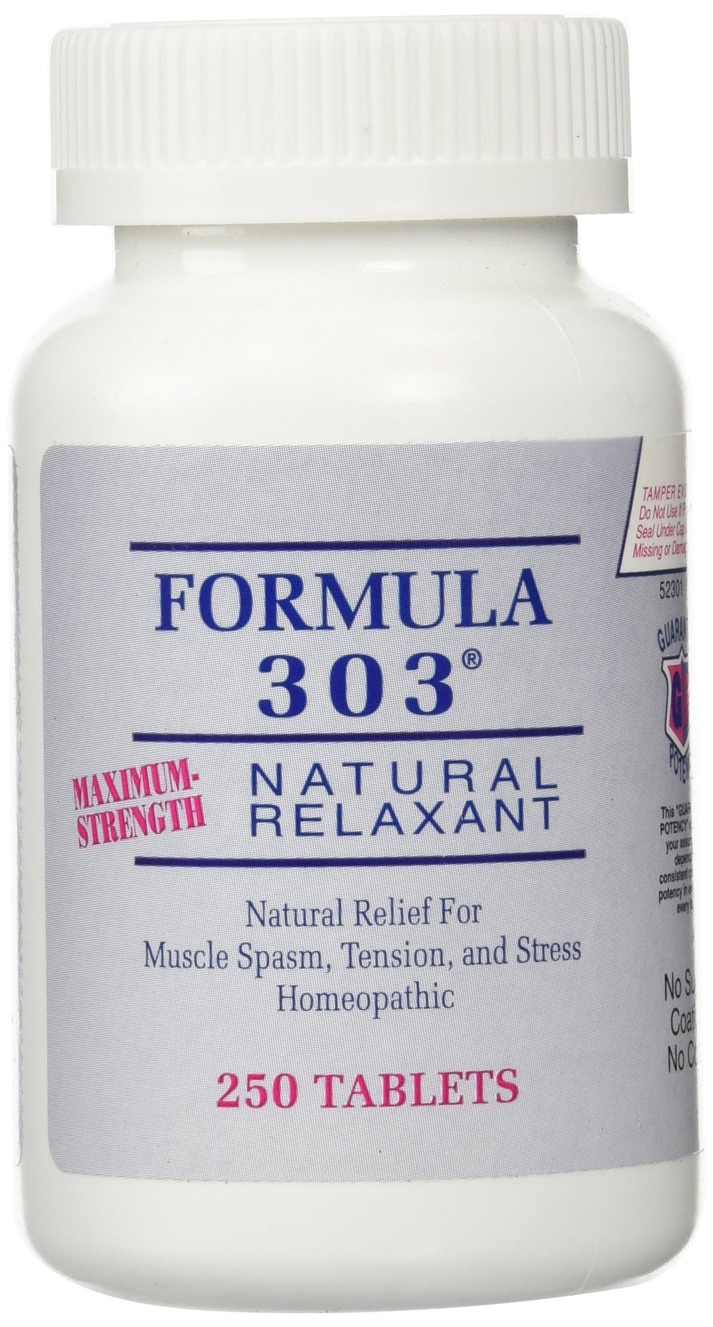 Dee Cee Labs Formula 303 Maximum Strength All-Natural Relaxant Tablets, 250 Tablets; All-Natural Relaxant containing Magnesium f
