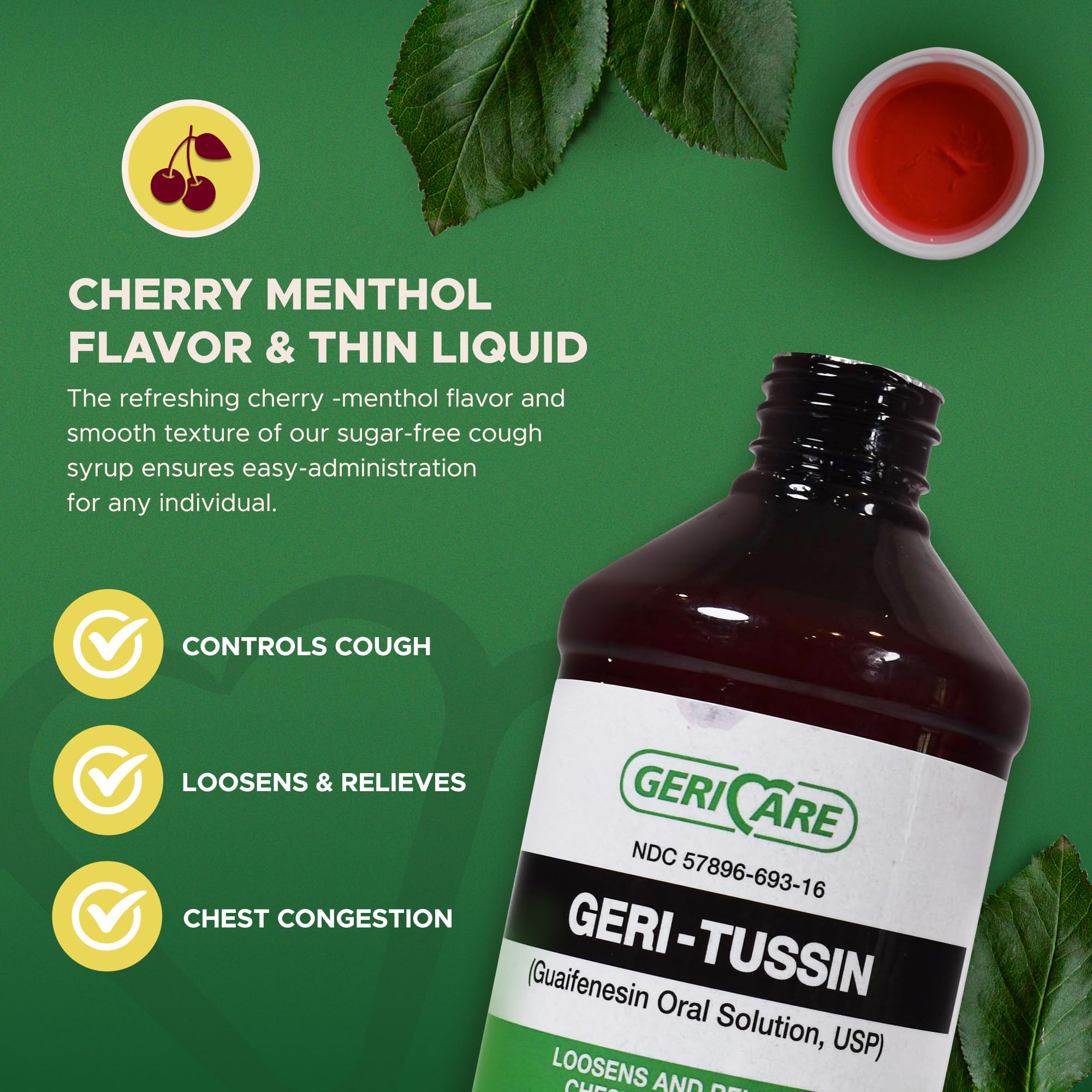 GeriCare Geri-Tussin Cold and Cough Relief Guaifenesin Syrup Sugar Free, 16 Fl Oz (Pack of 2)