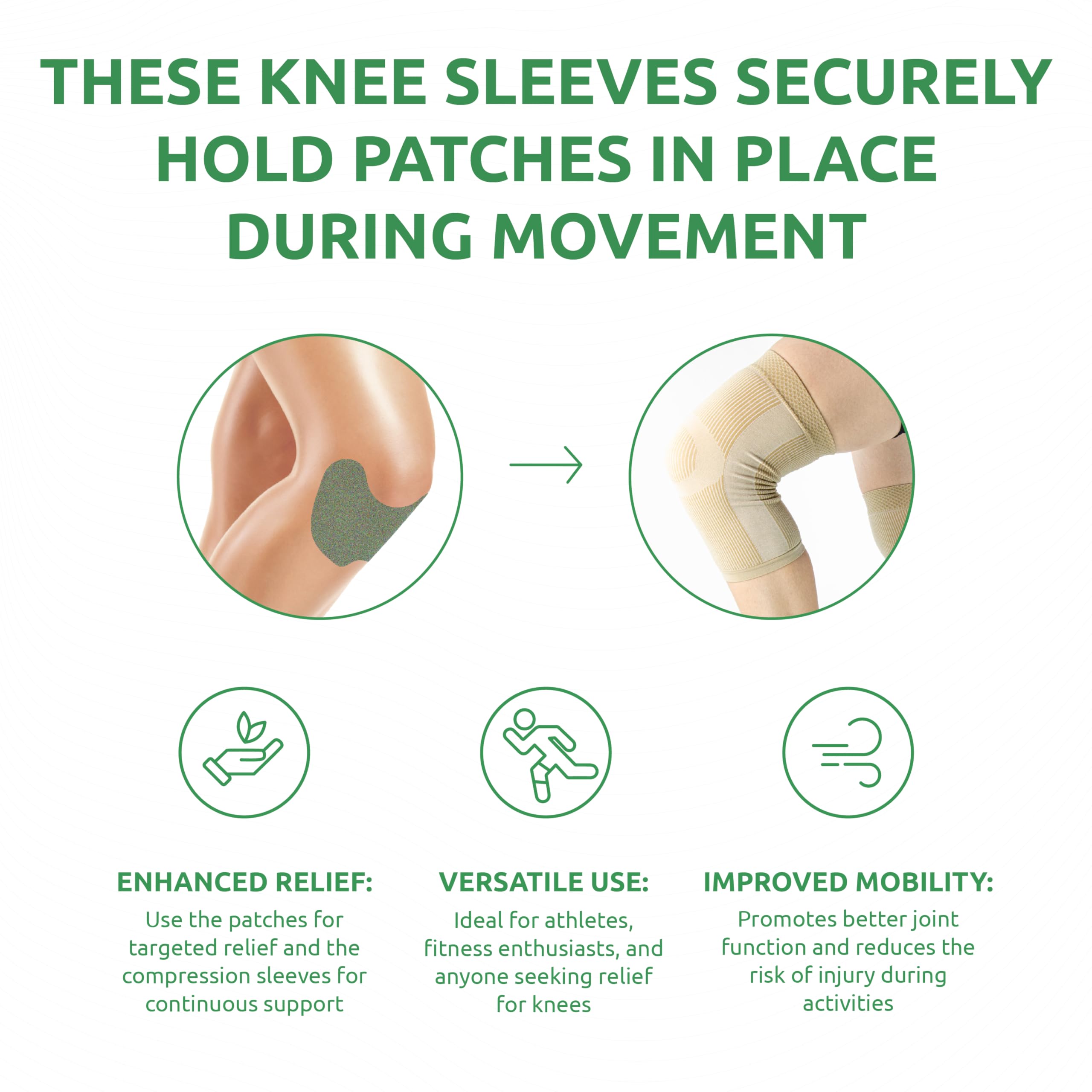 SaluVera Warming Herbal Knee Patches with 2 Compression Sleeves - Self-Heating Relief Patches for Men & Women, Natural Ingredien