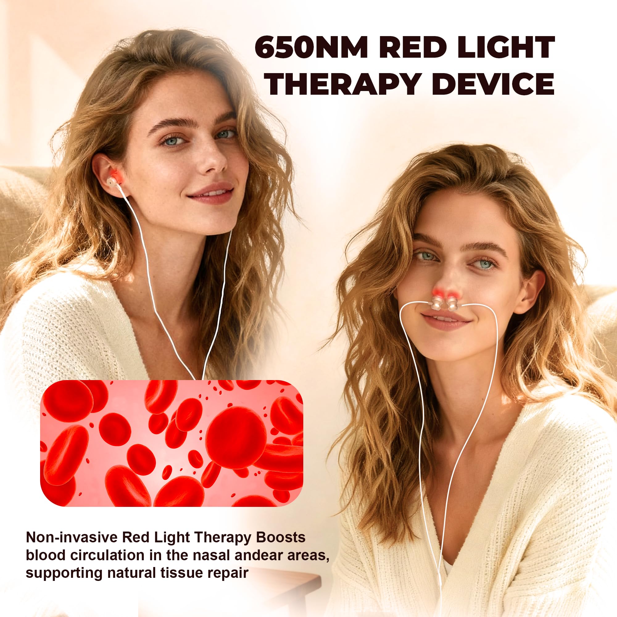 Red Light Therapy for Nose & Ears - Canal Silicone Cover and Nasal Silicone Sleeve 2 in 1, with a Packge Box(White)