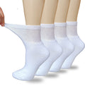 VEIGIKE Women Diabetic Socks Soft Breathable Moisture Wicking Quarter Ankle Socks, Extra Wide Non-Binding Socks 4 Pairs, White-4