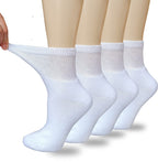 VEIGIKE Women Diabetic Socks Soft Breathable Moisture Wicking Quarter Ankle Socks, Extra Wide Non-Binding Socks 4 Pairs, White-4