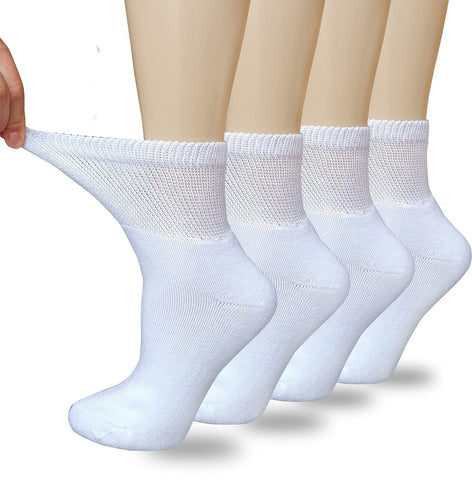 VEIGIKE Women Diabetic Socks Soft Breathable Moisture Wicking Quarter Ankle Socks, Extra Wide Non-Binding Socks 4 Pairs, White-4