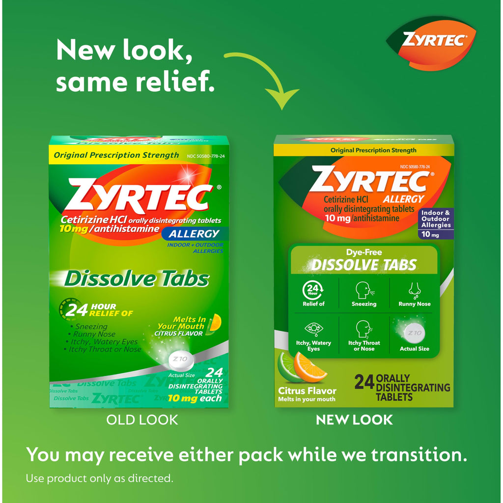Zyrtec 24 Hour Allergy Relief Dissolving Tablets with 10 mg Cetirizine HCl Antihistamine, Allergy Medicine for Relief from Aller