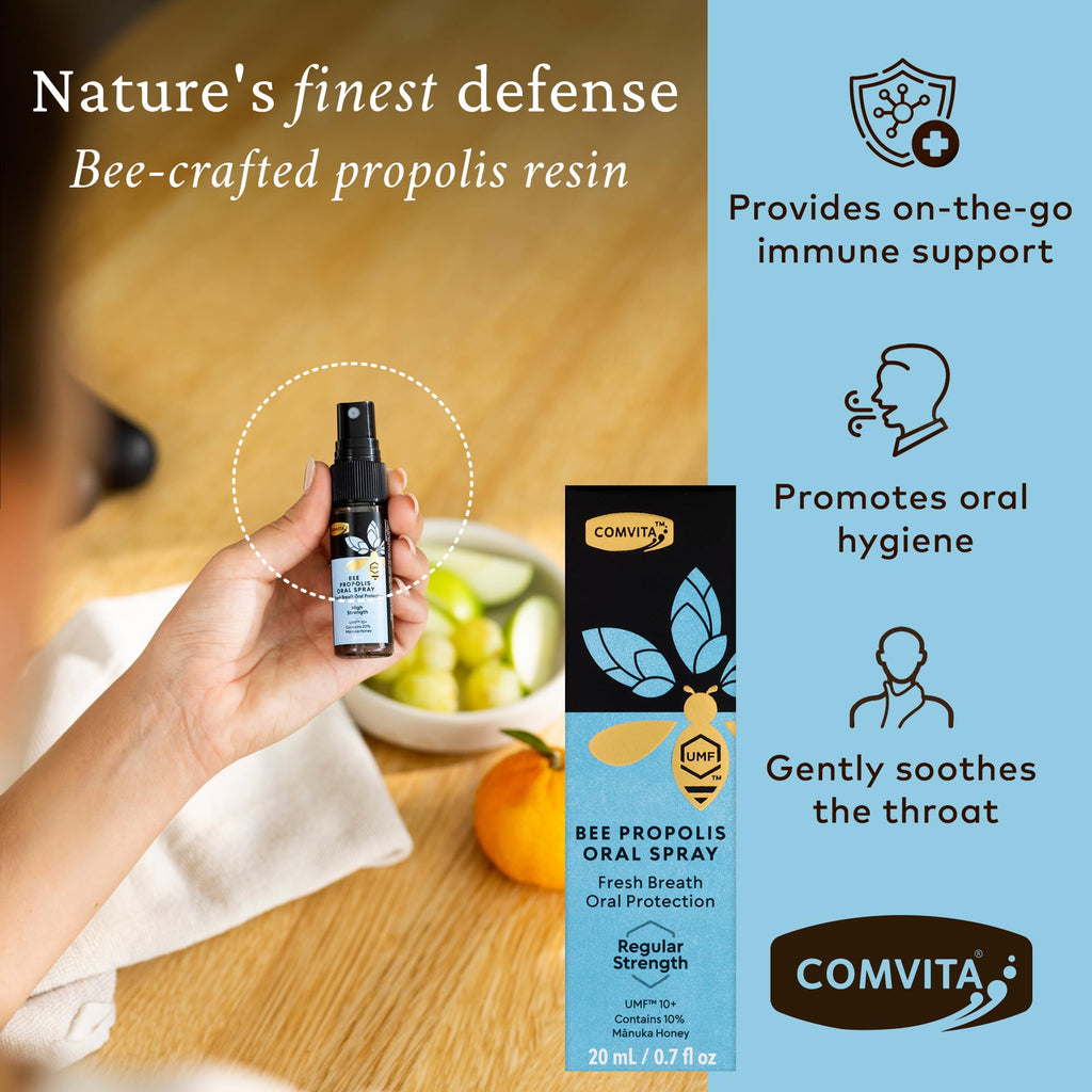 Comvita Bee Propolis Throat Spray - Natural Immune Support, Soothing Mint Flavor with New Zealand UMF 10+ Manuka Honey, Antioxid