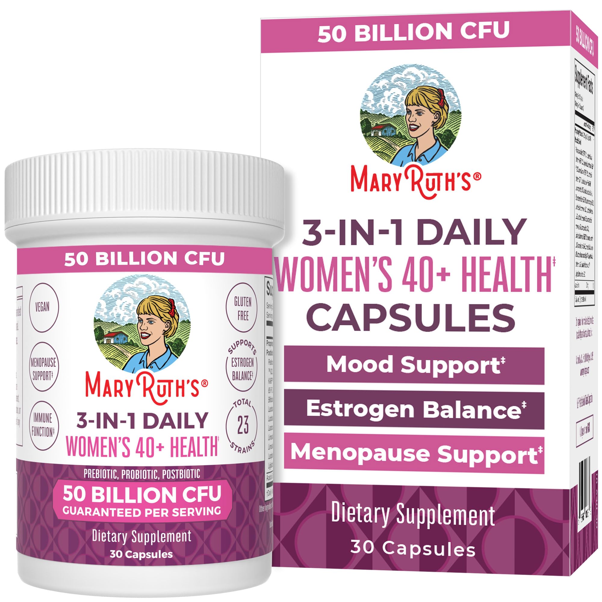 MaryRuth Organics 3-in-1 Daily Health 40+ Probiotics for Women | Clinically Tested | Estrogen Supplement for Women | 50 Billion 