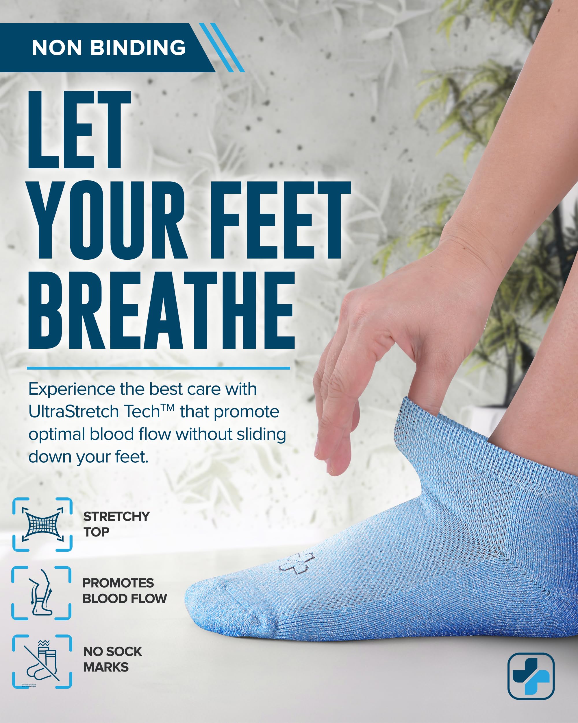 Doctor's Select Ankle Bamboo Viscose Diabetic Socks for Women & Men - 4 Pairs | Light Blue, Blue, Purple, Pink | Extra Wide Calf