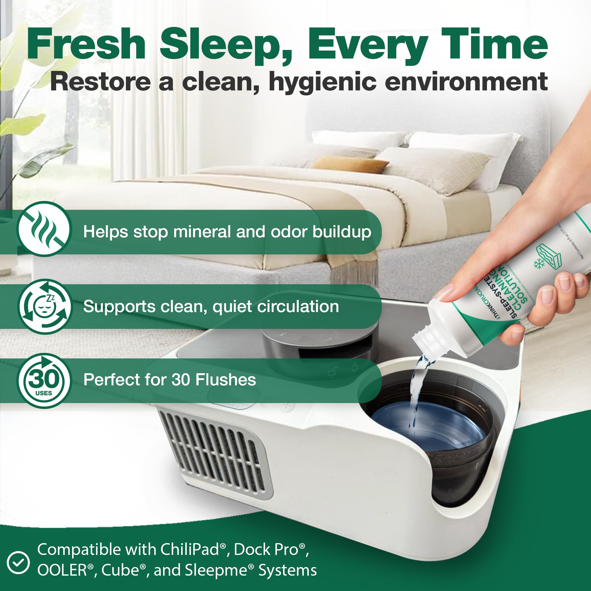 Think Crucial [30x Uses Sleep System Cleaner - Compatible with Chilipad, Chili Sleep Dock Pro, OOLER & Cube Cooling Pad Systems