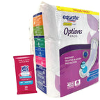 Generic Equate Options Incontinence Pads for Women, Ultimate Absorbency, RegularLength (72 Count), Plus Wet Ones Wipes, White