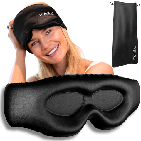 MyHalos 3D Mulberry Silk Sleep Mask with Eye Cups - Blackout Sleep Mask for Men & Women - Eye Masks for Sleep Anywhere