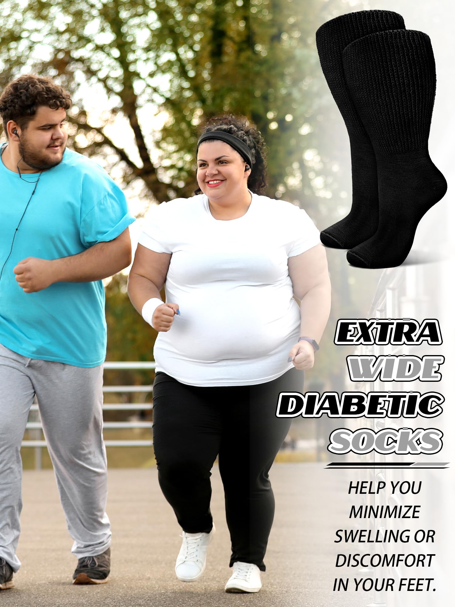 Bunnycool 4 Pairs Extra Wide Socks Swollen 30 Lymphedema Bariatric Socks Non Binding Loose Fit(10-13,Black Color)
