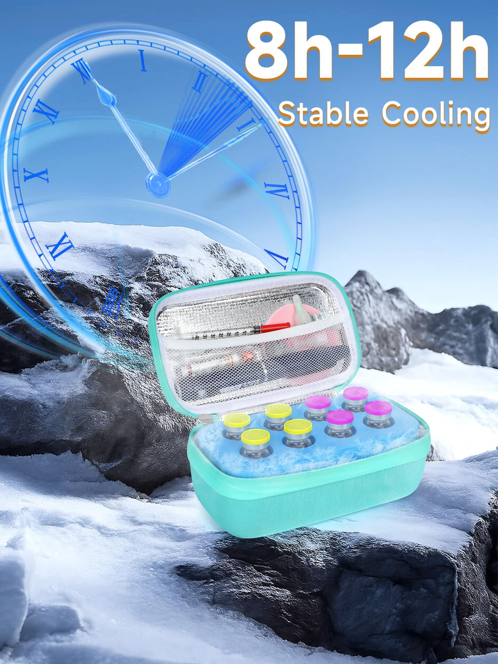 YOUSHARES Insulin Vial Cooler Travel Case - 8 Slots Freezable Ice Brick Organizer for Peptide Vials, GLP-1 Fridge Holder Diabeti