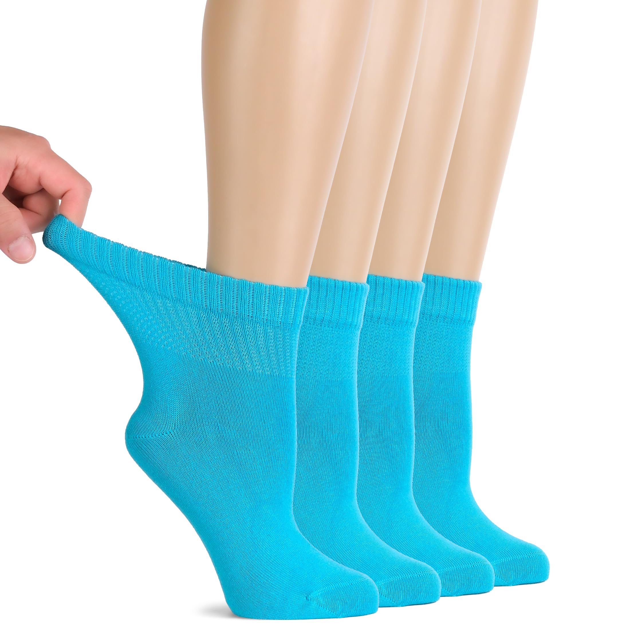 Hugh Ugoli Women Diabetic Ankle Socks, Super Soft & Thin Bamboo Socks, Wide & Loose, Non-Binding Top & Seamless Toe, 4 Pairs, Bl