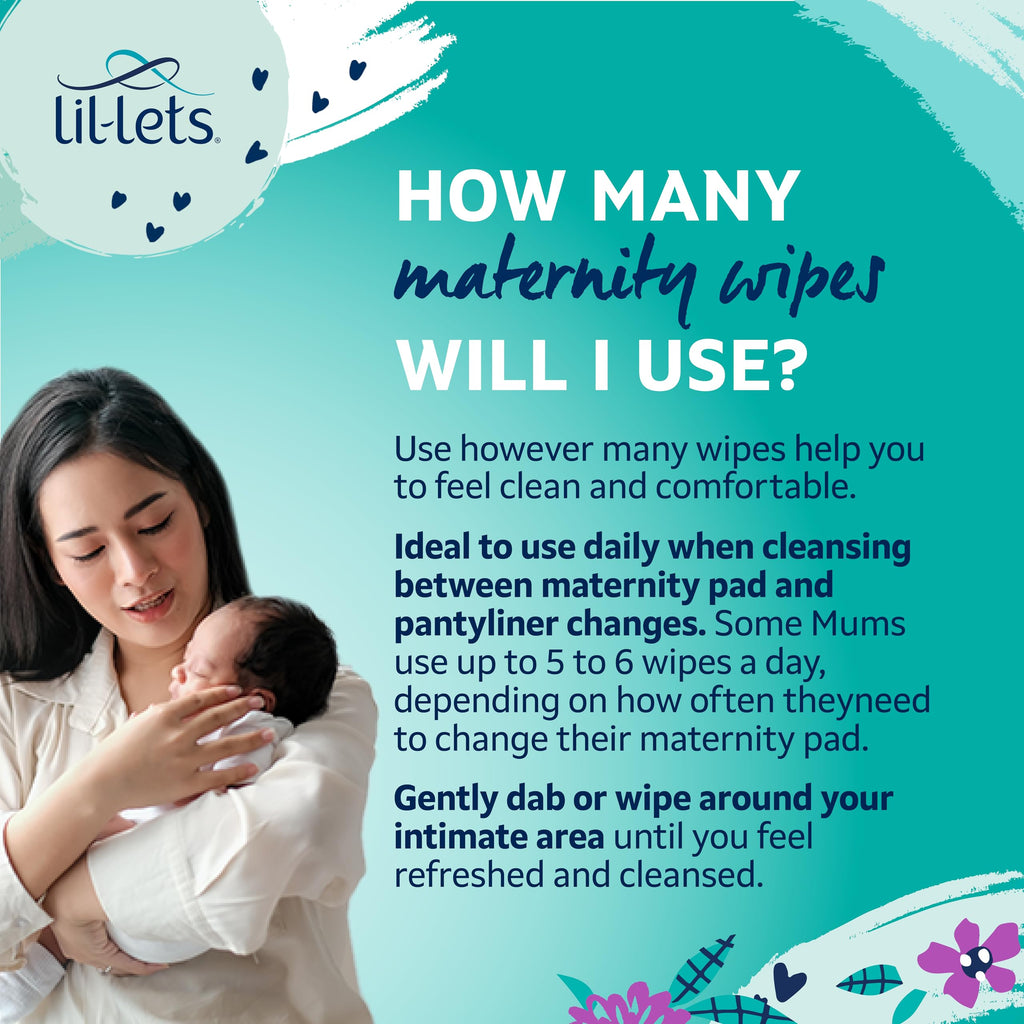 Lil-Lets Maternity Intimate Wipes, 1 Pack of 25 Wipes (25 Count), Extra Large, Biodegradable Wipes, For Pre & Post Birth, Gynaec