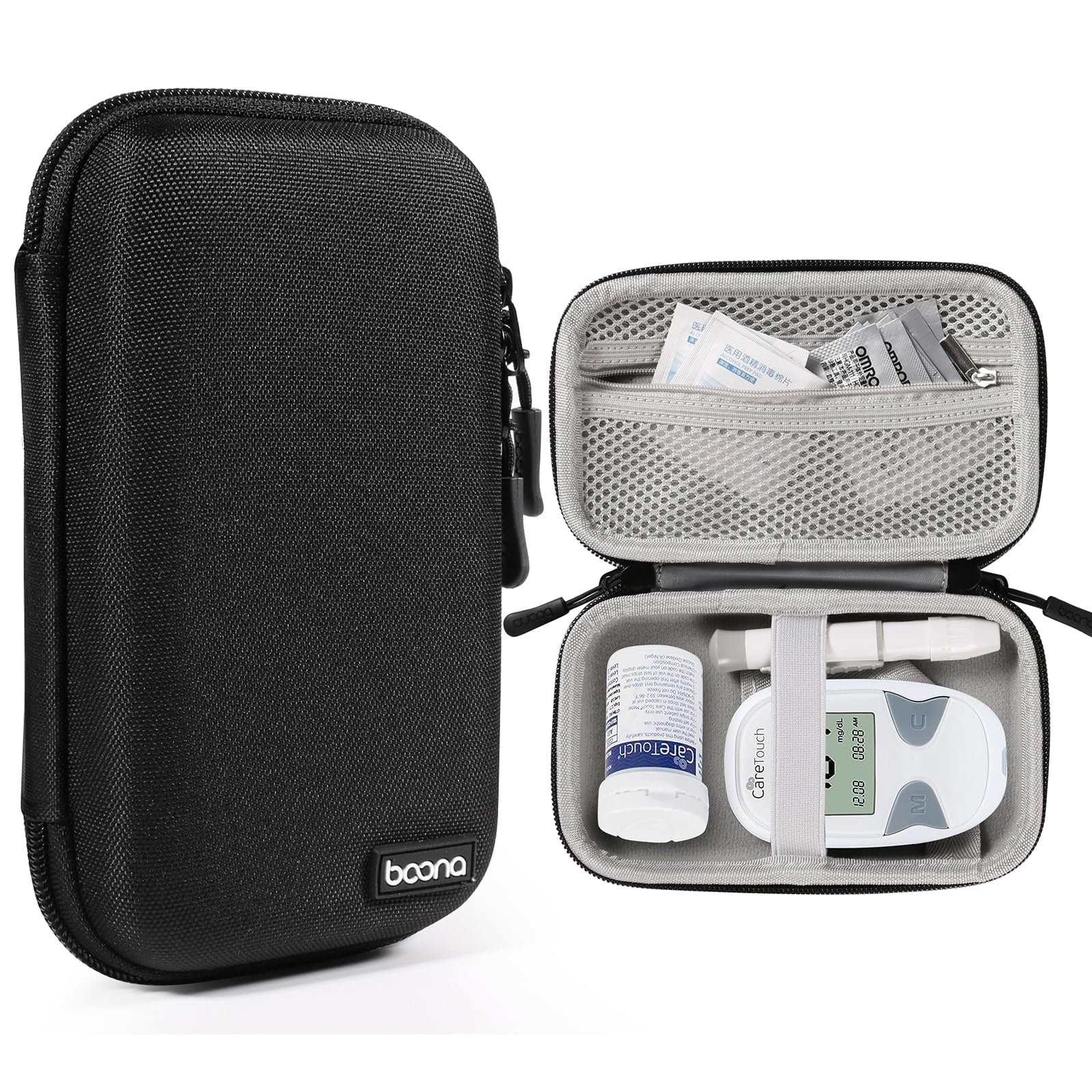 Diabetes Travel Case EVA Hard Shell Diabetic Supplies Bag Organizer for Blood Sugar Testing Kit, Glucose Monitor Kit with Meter,