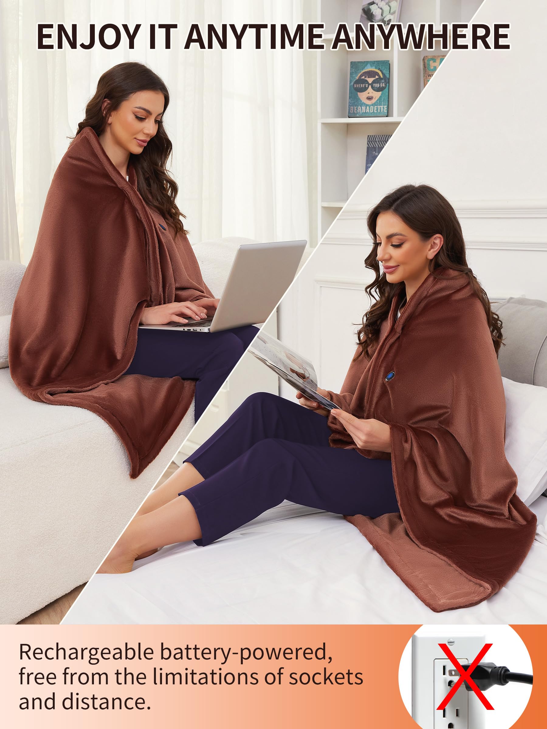 VOFUOTI MAX Electric Snuggle Throw Blankets with Battery, 20000mAh, Wearable Heating Throw Blanket Shawl, Cordless Heating Pad f