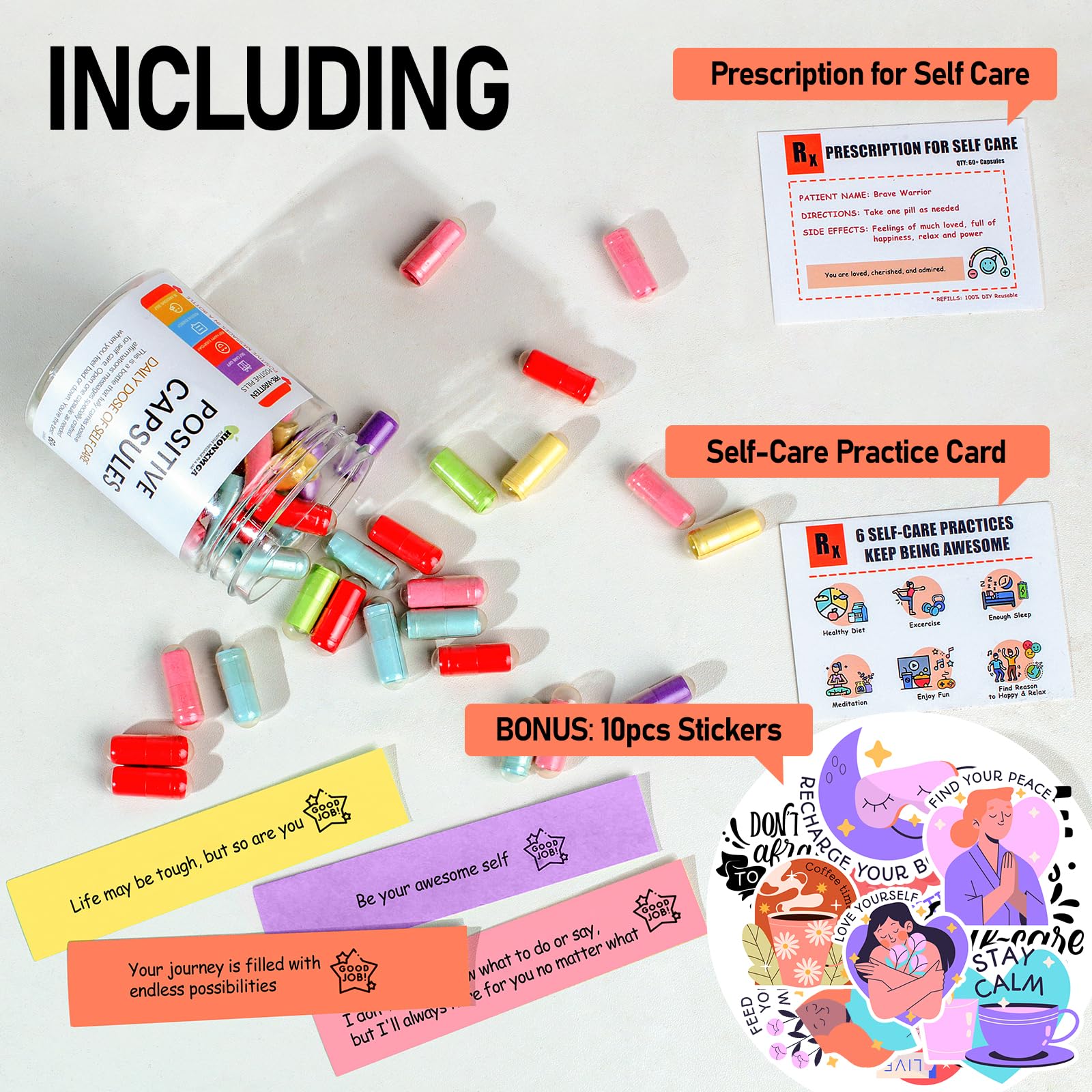 HIONXMGA Positive Messages in a Bottle (60+ Positive Affirmations),Self Care Gifts for Women Men Stress Relief Get Well Soon,Sel