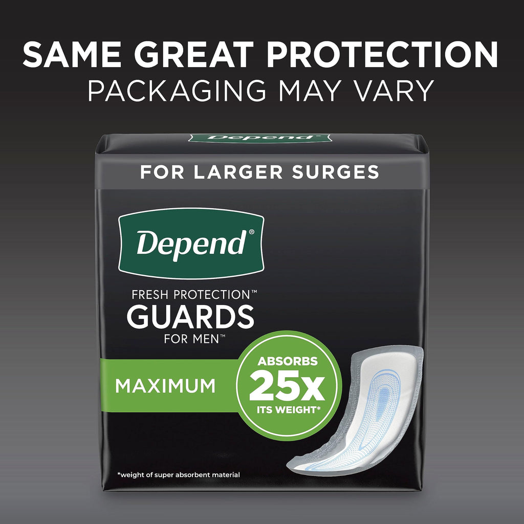 Depend Incontinence Guards/Incontinence Pads for Men/Bladder Control Pads, Maximum Absorbency, 52 Count, Packaging May Vary