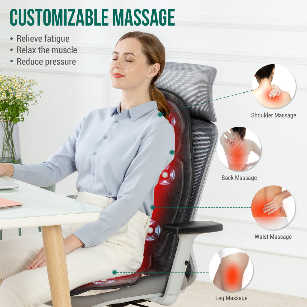Snailax Memory Foam Massage Seat Cushion, Back Massager with Heat, Seat Massager, Chair Massager, Massage Chair Pad for Home Off
