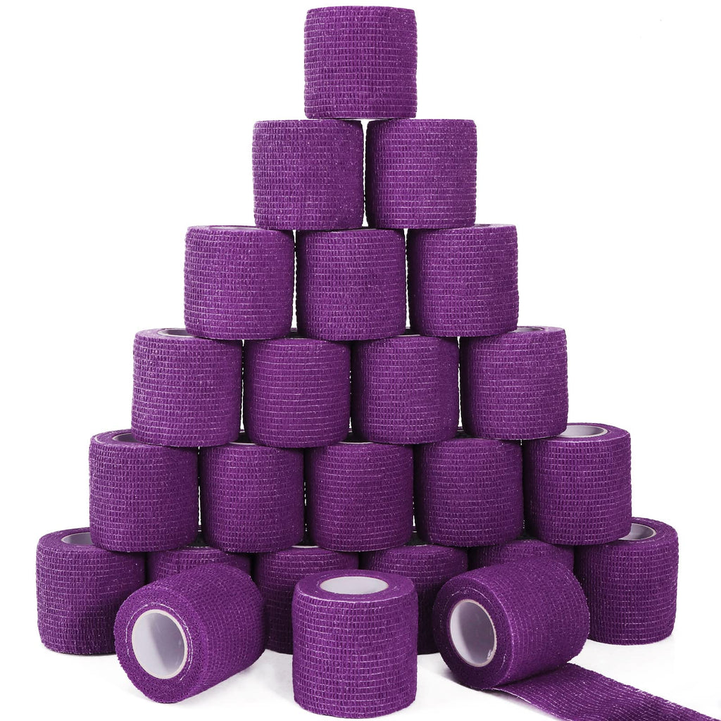 24 Pack Purple Bandage Tape, 2    x 5 Yards Self Adherent Cohesive Wrap Bandages Sretch Athletic Tape Breathable Medical Wrap Ga