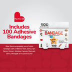 BioSwiss Bandages, Assorted Animal, Fun, and Food Shaped Self Adhesive Bandage, Latex Free Sterile Wound Care, 100 Count