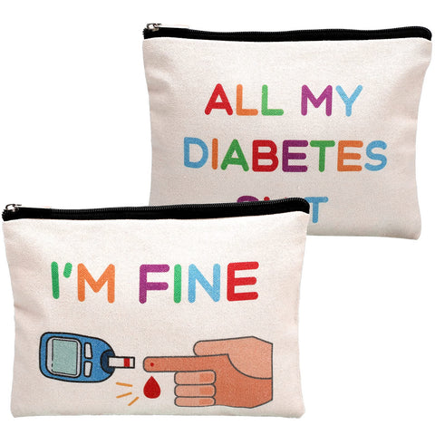 2 Pieces Diabetic Supplies All My Diabetes Funny Organizer Travel Bag Canvas Bag Diabetic Emergency Canvas Bag Toiletry Make up 