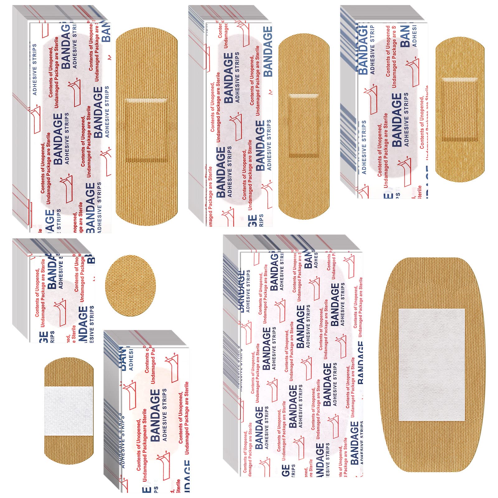 Assorted Flexible Fabric Adhesive Bandages - Family Variety Pack, Small Comfortable Fingertip & Round Cloth Bandages (300 Pieces