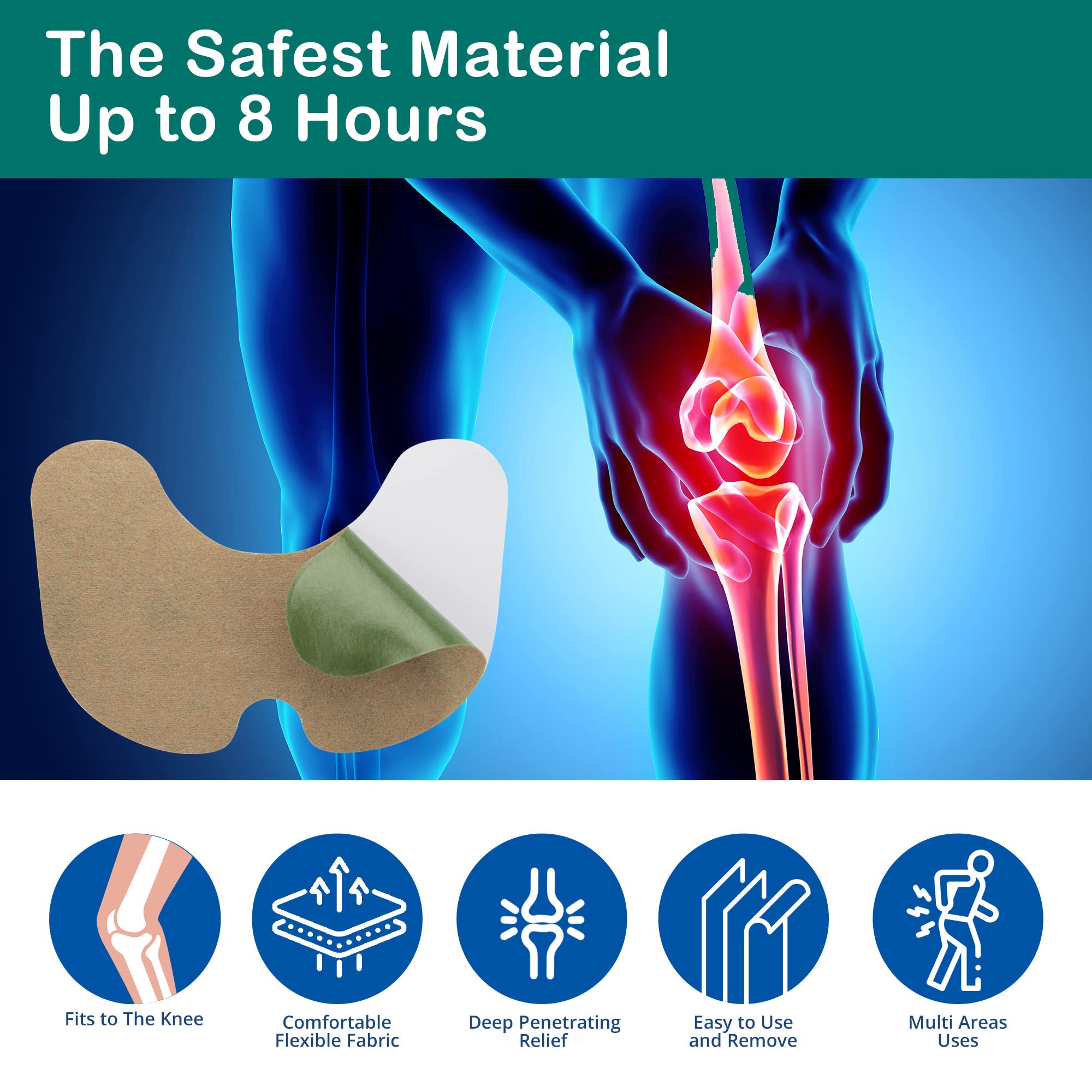 AOSORW Knee Relief Heat Patches: 24 Count Natural Herbal Knees Arthritis Hot Patches Kit for Bone on Bone - Wormwood Relieving P