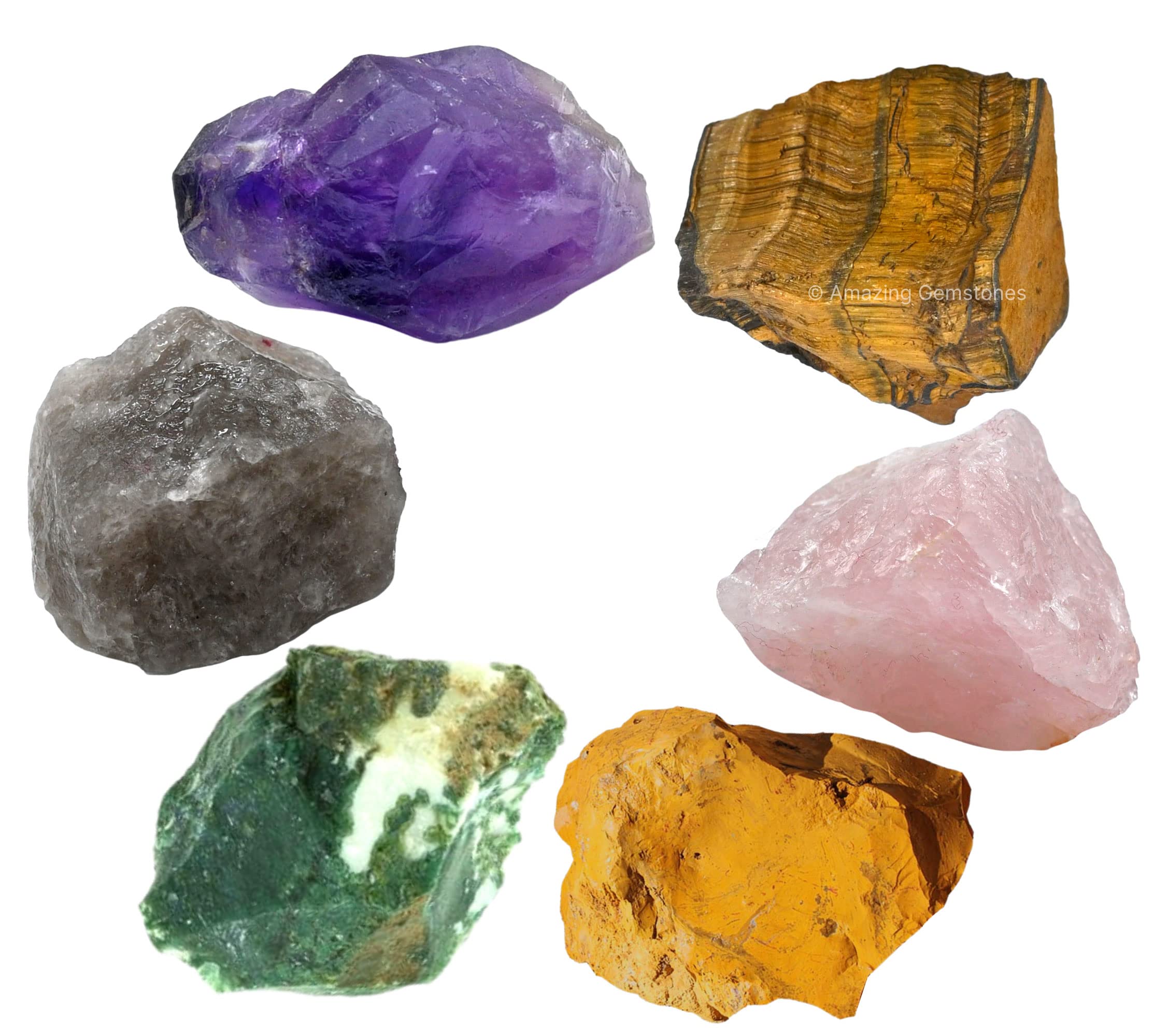 Crystals to Help Quit Smoking Manifestation, Set of 6 Amethyst, Tiger Eye, Yellow Jasper, Rose Quartz, Smoky Quartz and Moss Aga