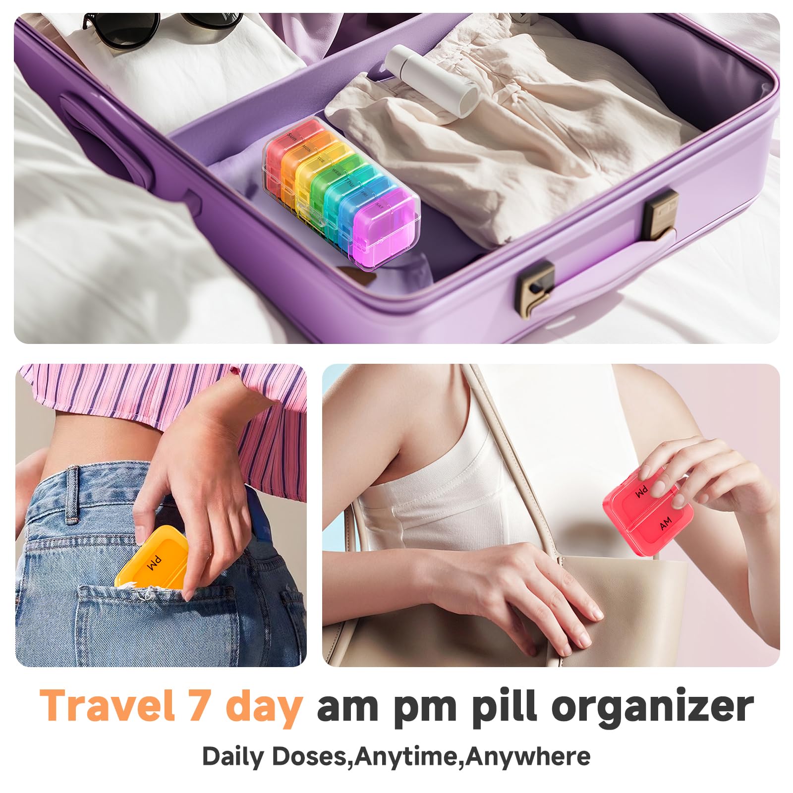 Zoksi Pill Organizer 2 Times a Day, Weekly 7 Day Pill Box, Daily Am Pm Pill Organizer, Travel Pill Case for Medicine, Fish Oils,
