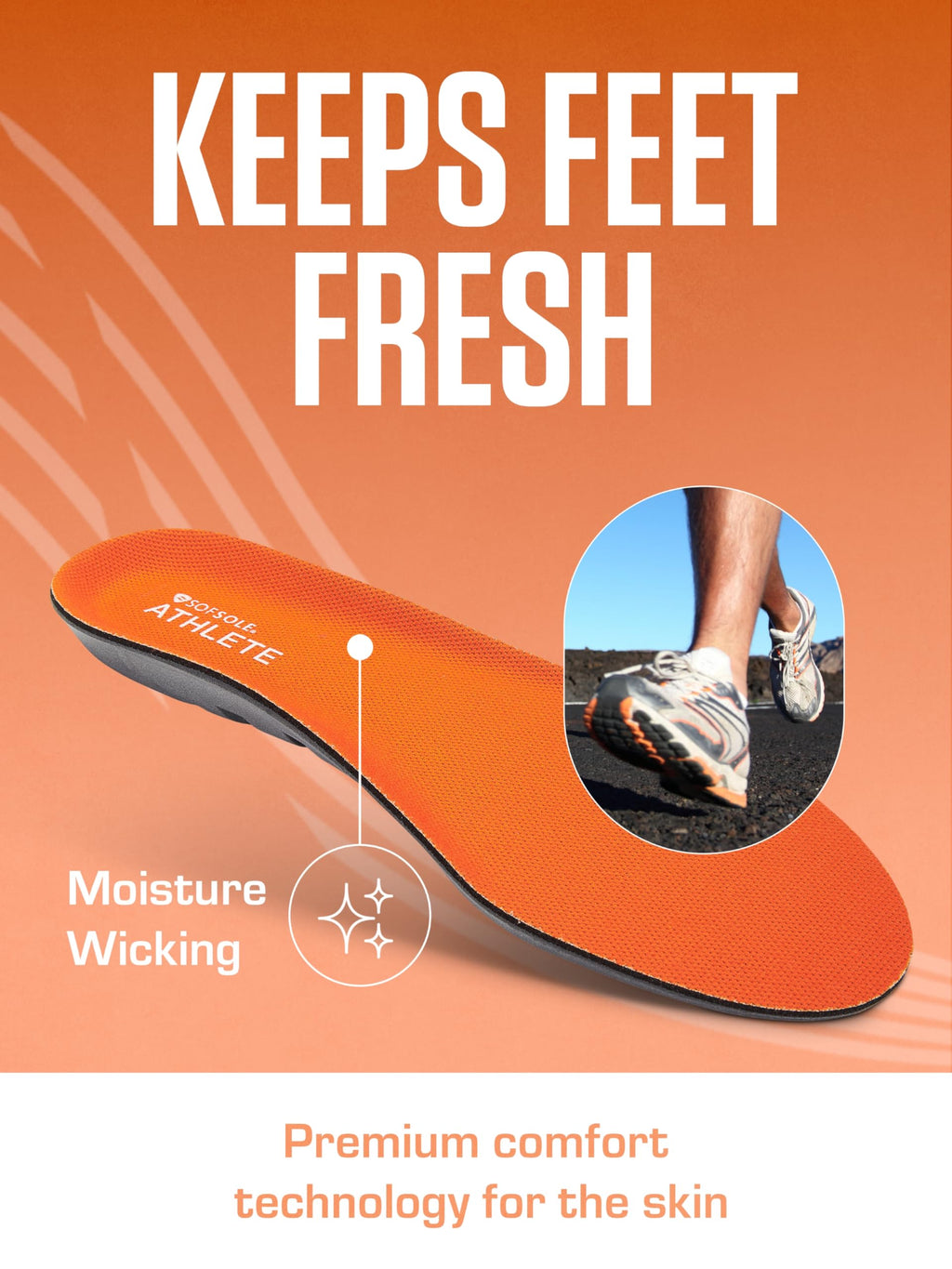 Sof Sole Mens Athlete Performance Full-Length Insole, Orange, 7-8.5