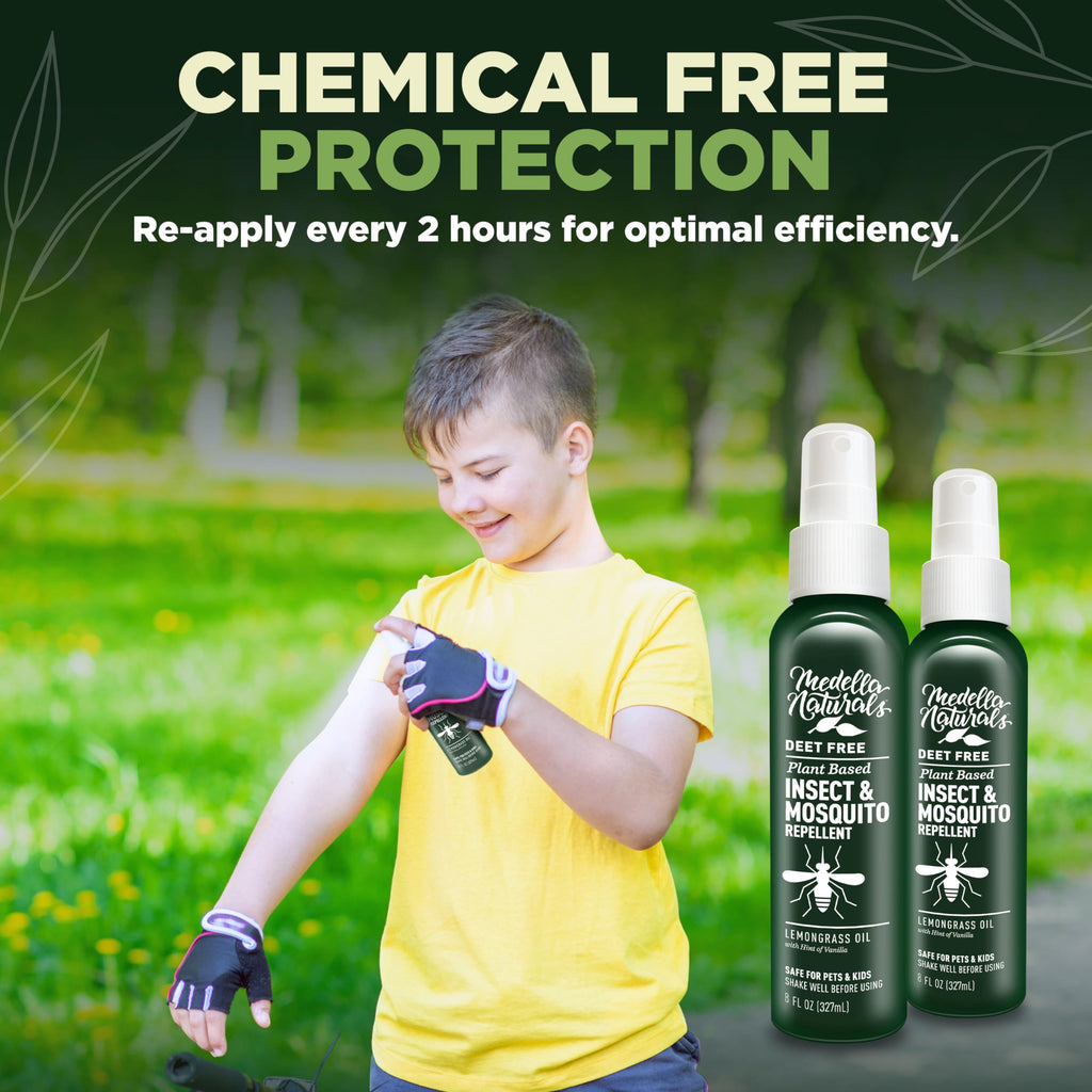 Deet-Free Insect & Mosquito Repellent Pack of 2 (8 oz) - Nice Smelling Insect Repellent with Lemongrass Oil Safe for Pets and Ki
