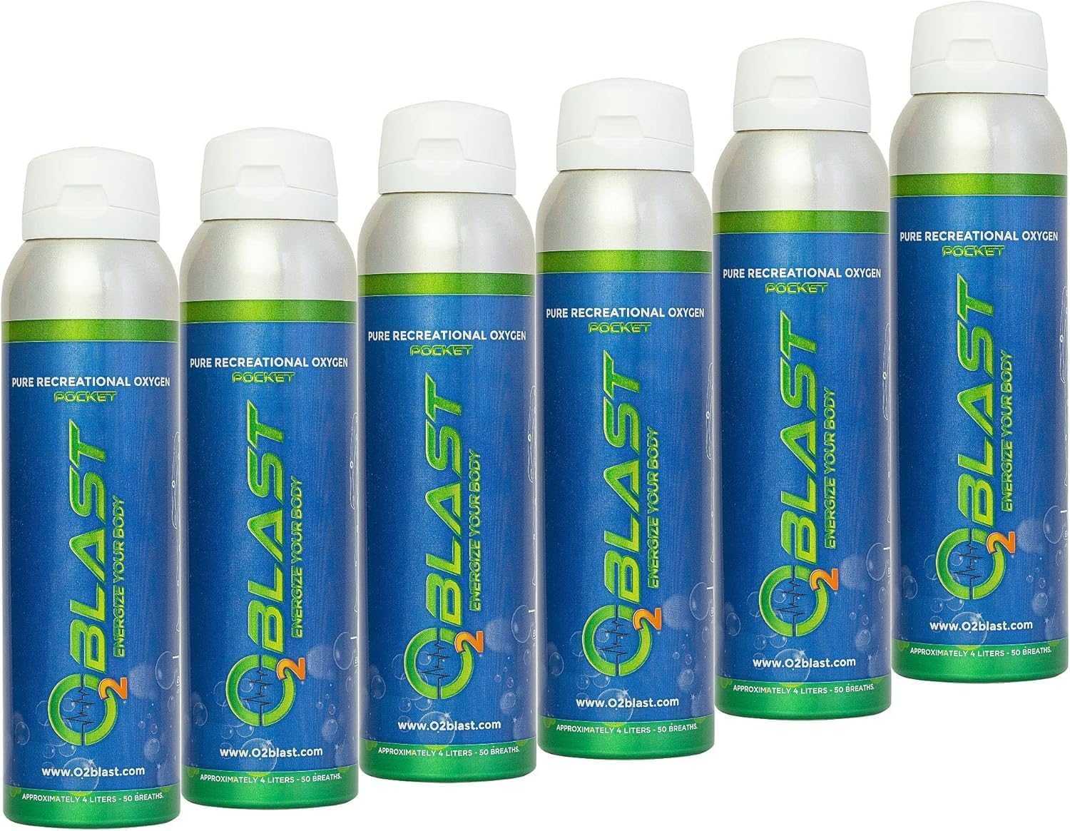 O2 Blast - Pure Oxygen Supplement, Quick Recovery for Exercise and Focus, Sanitary flip top Cap (4 Liter Oxygen Canisters - 6 Pa