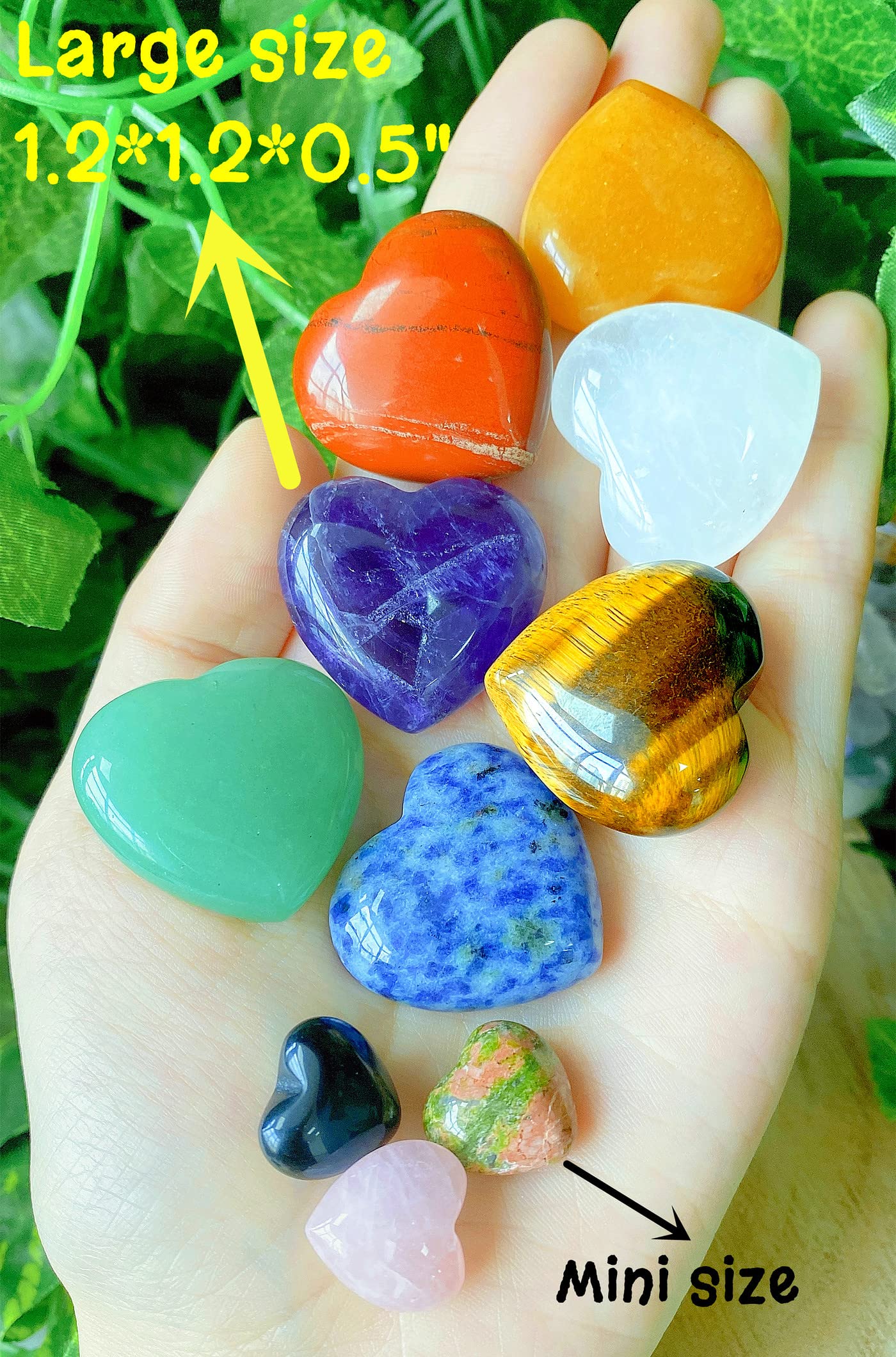 QINJIEJIE 7Pcs 7 Chakras 1.2'' Heart Crystal Large Stone Rose Quartz Healing Crystals Love Polished Thumb Natural Palm Assorted