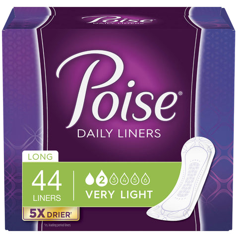Poise Incontinence Panty Liners, Very Light Absorbency, Long, 44 Count