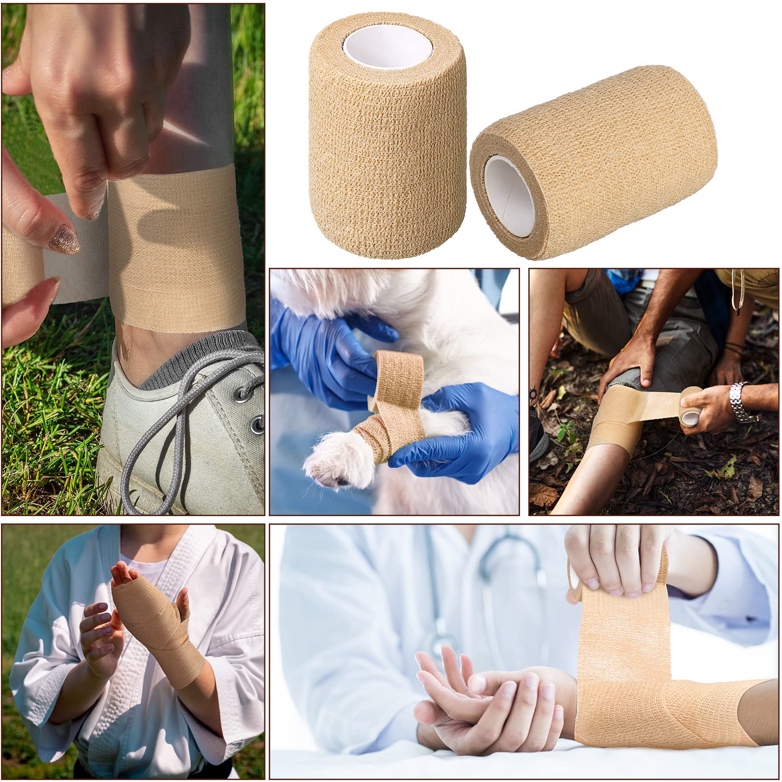 Treela 64 Pack Self Adherent Cohesive Wrap Bandages 2 Inch x 5 Yard Breathable Athletic Tape Self Adhesive Bandage Tape Elastic