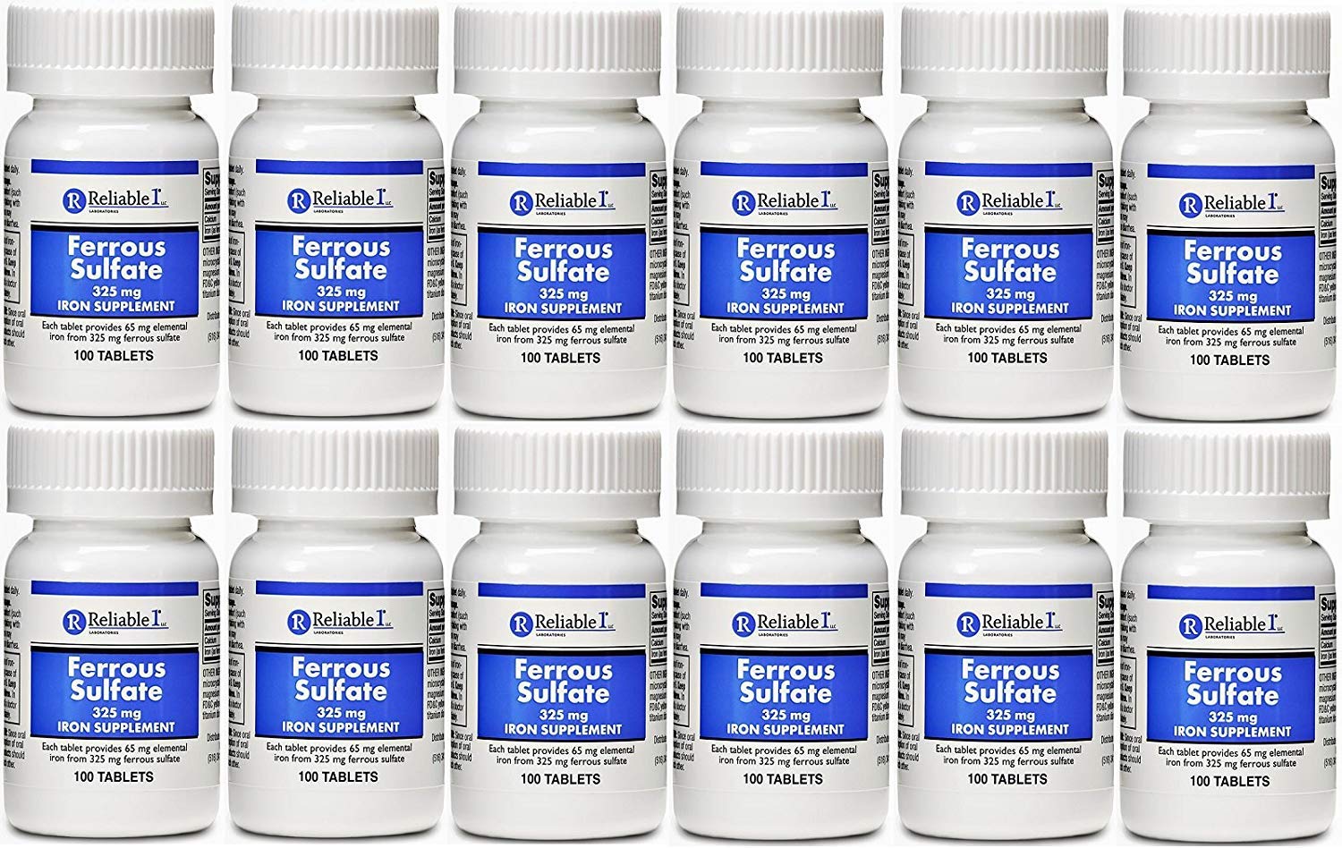 Ferrous Sulfate Iron 325 mg Generic for Feosol 100 Tablets Pack of 12