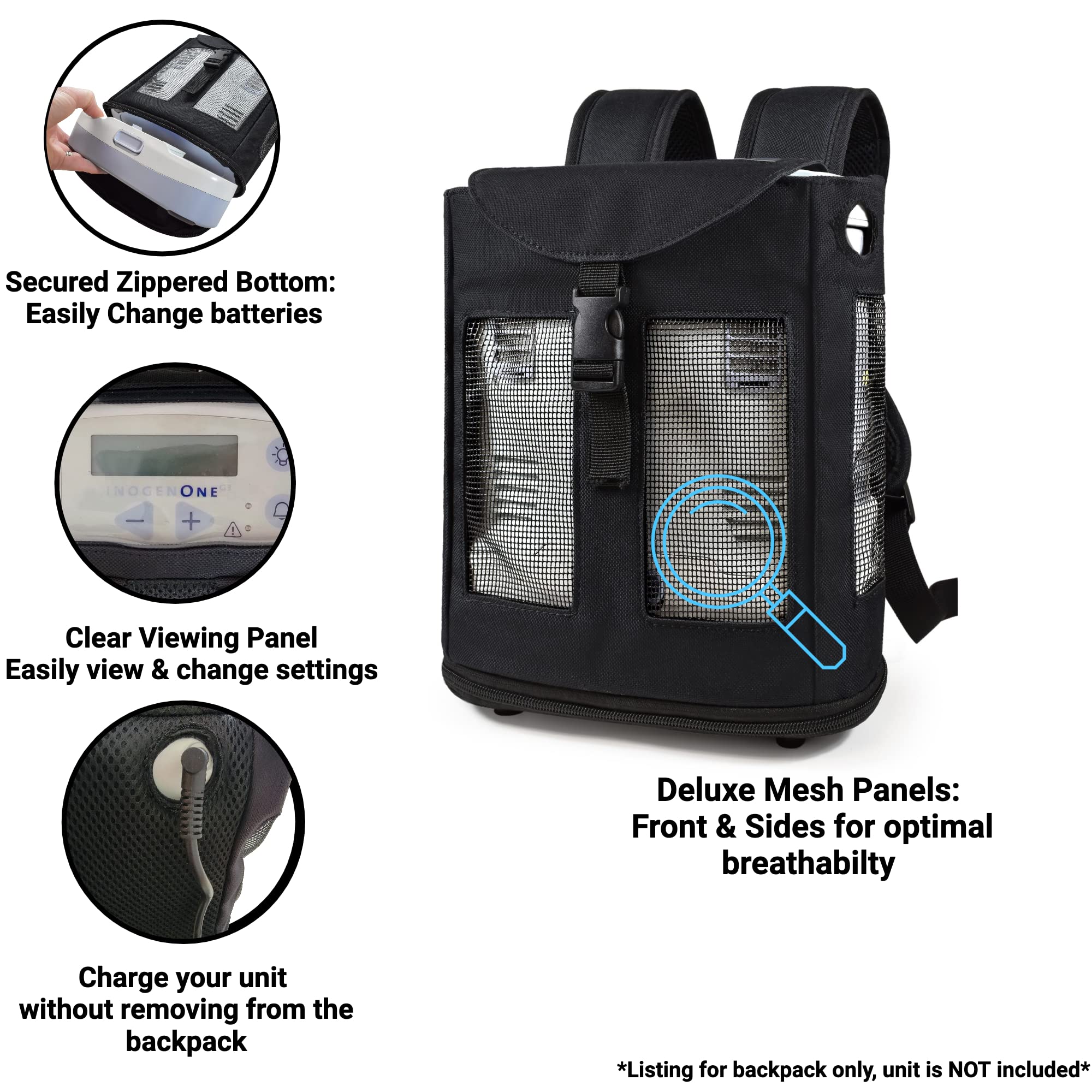 O2TOTES Ultra Lightweight Backpack Fit For Inogen One G3 & OxyGo (Patented Design) (black) Lightweight at under 14 ounces, Backp