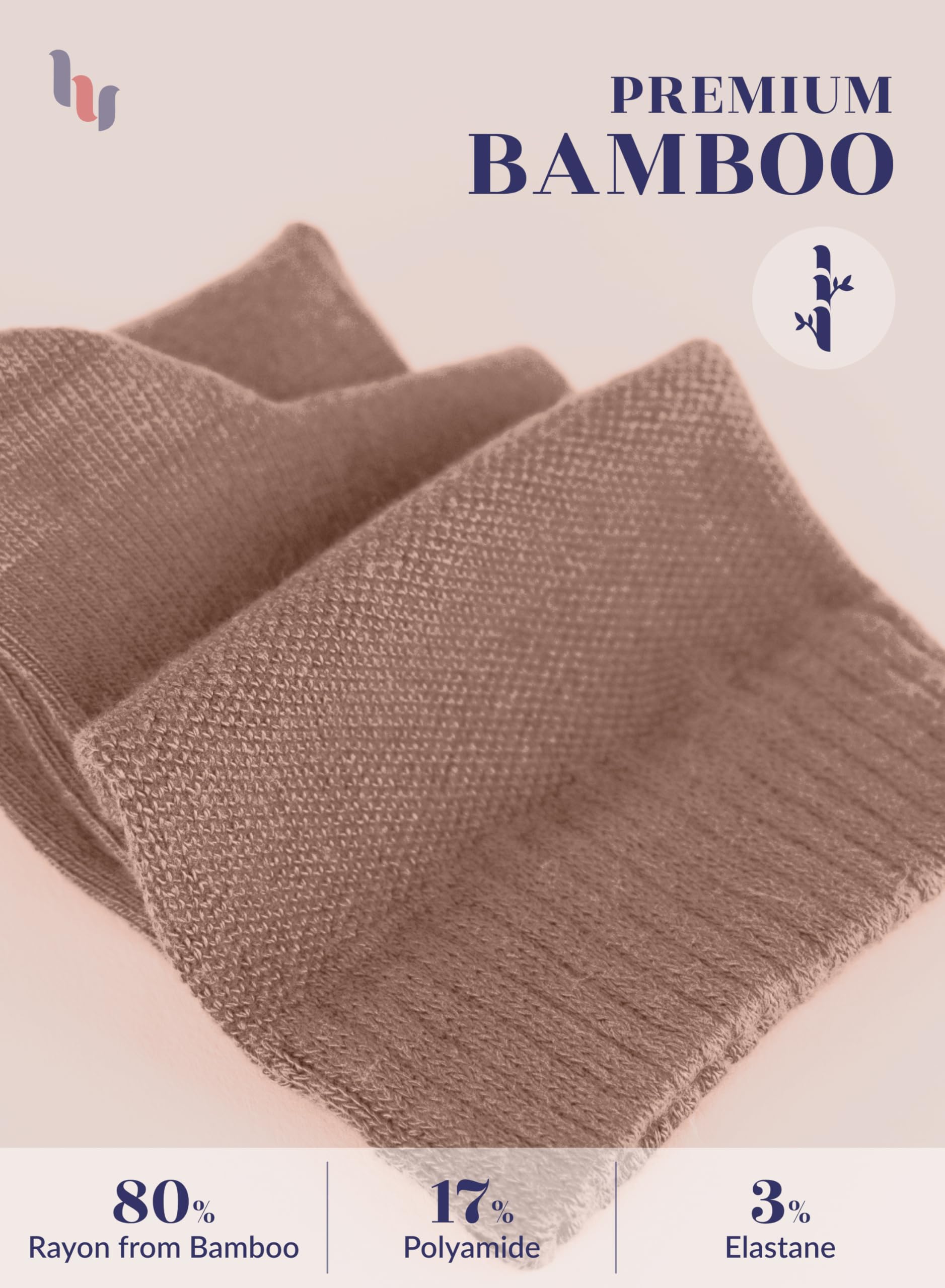 Hugh Ugoli Women Diabetic Ankle Socks, Super Soft & Thin Bamboo Socks, Wide & Loose, Non-Binding Top & Seamless Toe, 4 Pairs, Mi