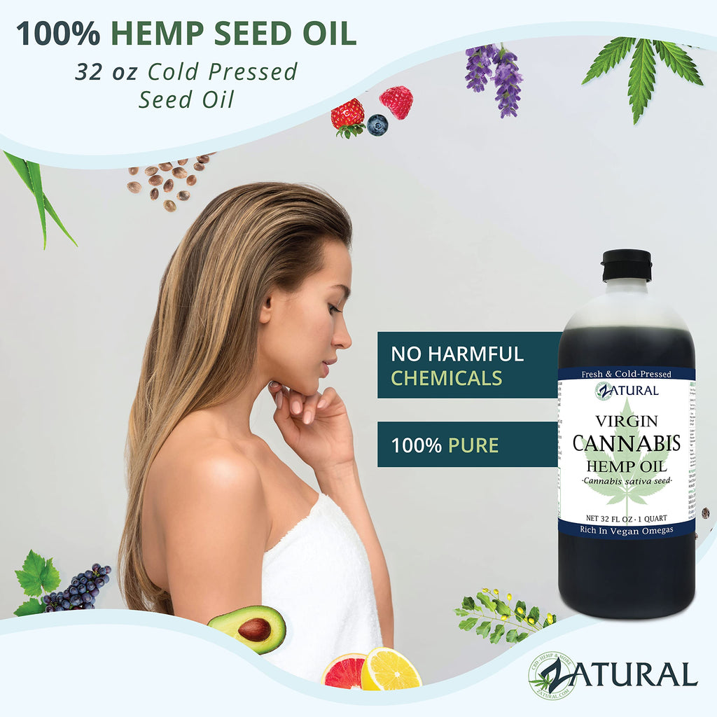Zatural Organically Grown Hemp Oil 100% Pure Cold Pressed High Vegan Omegas 3 & 6 No Fillers or Additives Therapeutic Grade (32