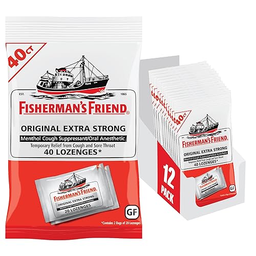 Fishermans Friend Cough Drops, Cough Suppressant and Sore Throat Lozenges, Original Extra Strong, 10mg Menthol, 480 Drops (12 P