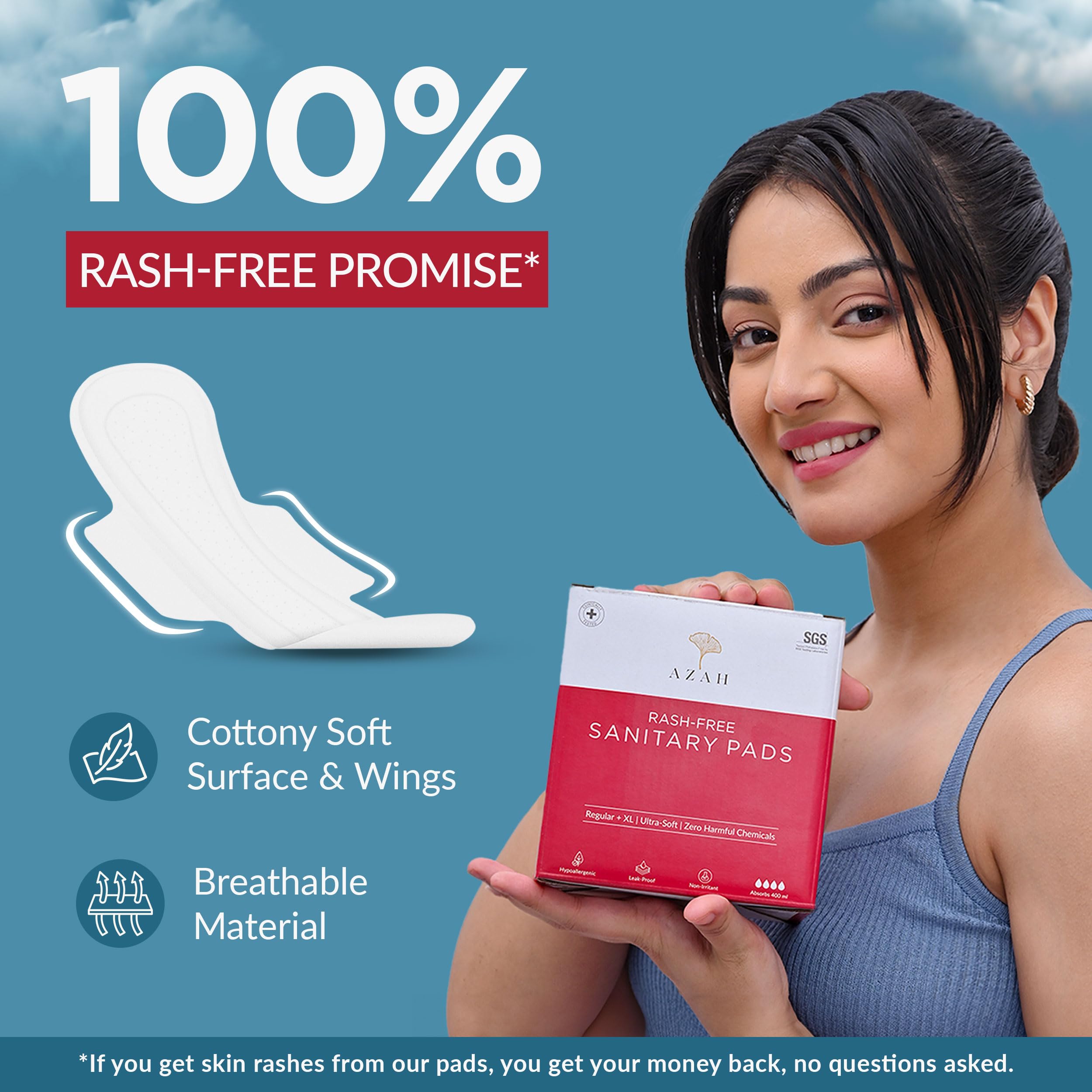 Azah Sanitary Pads For Women (10 Reg + 10 Xl) [Pack Of 20] 100% Rash-Free Sanitary Napkins | 3X More Absorption, Cottony Soft An