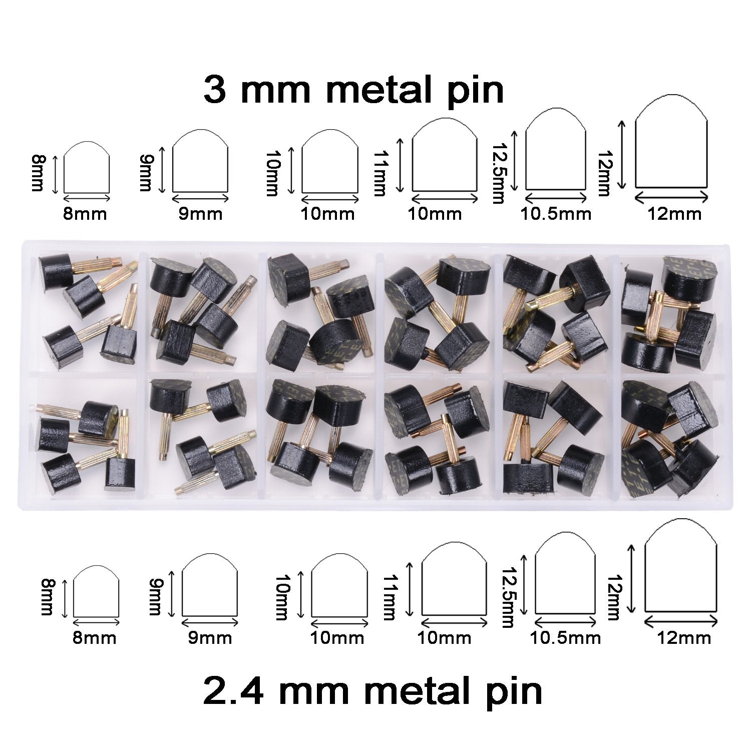 luakesa 24 Pairs High Heel Replacement Tips Womens Shoes Tips Repair Kit,6 Size,8,/9/10/11/12/12.5mm,U-Shape (Black)