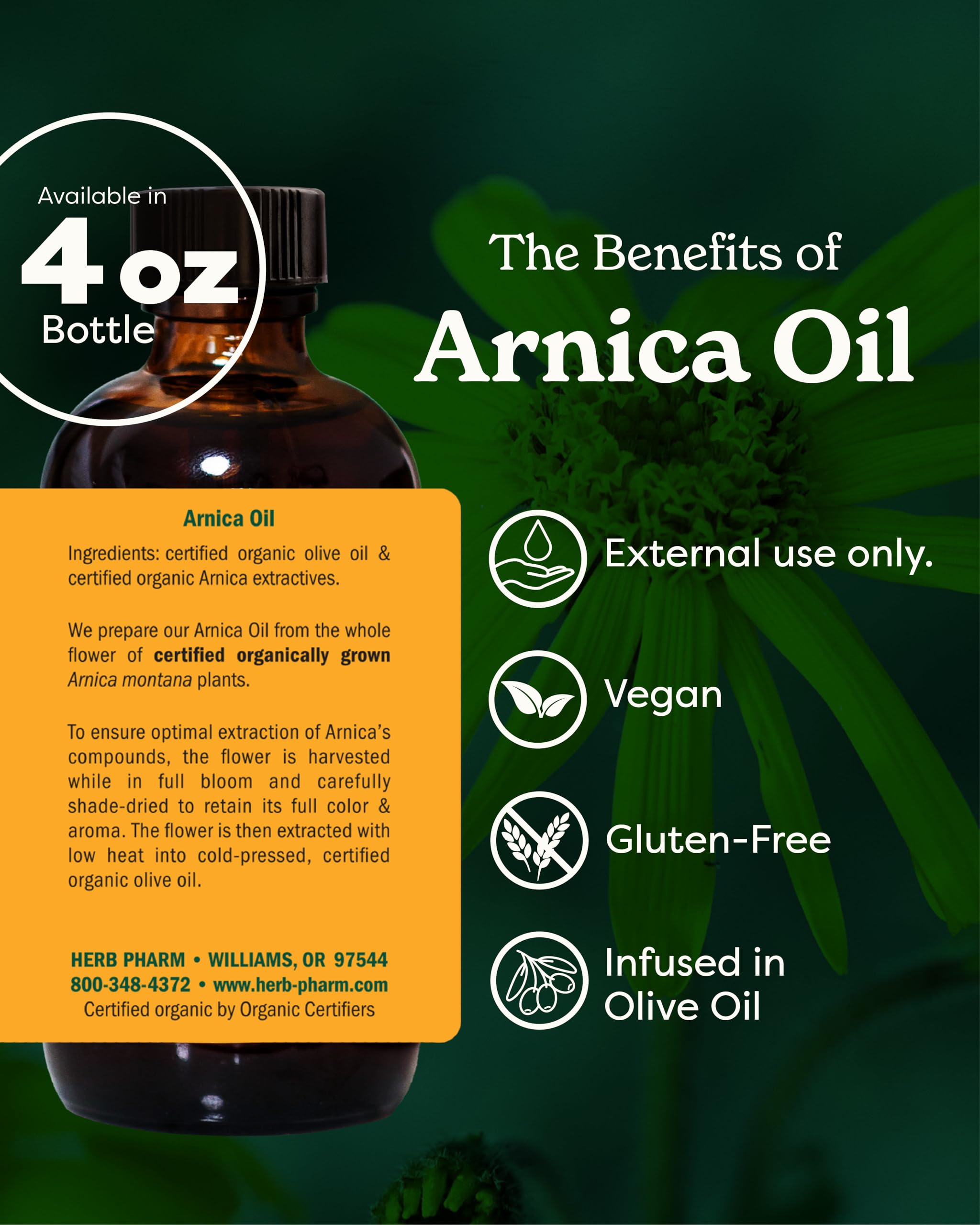 Herb Pharm Certified Organic Arnica Oil - 4 Ounce