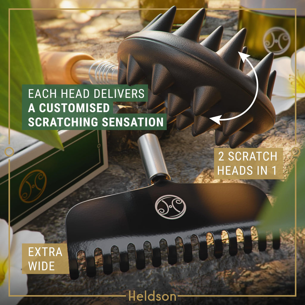 HELDSON Back Scratcher Extendable [5 Scratching Heads] - Retractable Stainless Steel Scratchers - Telescopic Backscratchers for