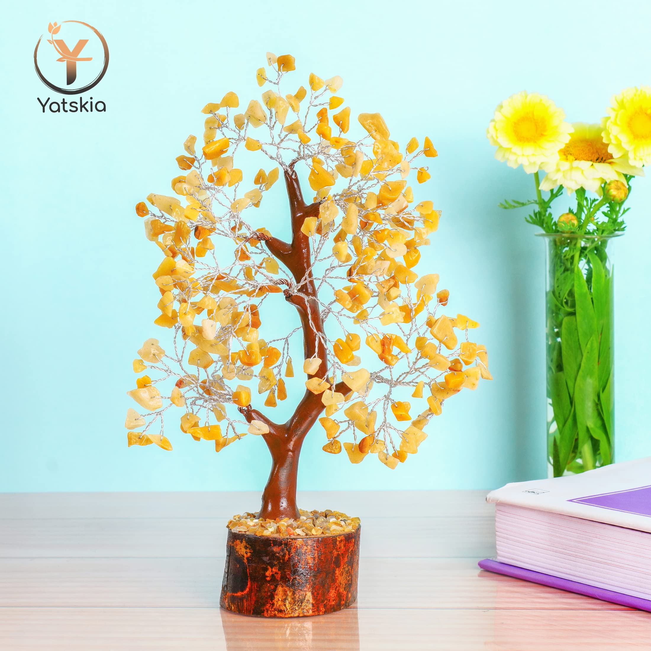 YATSKIA Yellow Aventurine - Crystal Tree, Yellow Crystal, Gem Tree, Chakra Tree, Artificial Trees, Crystal Tree for Positive Ene