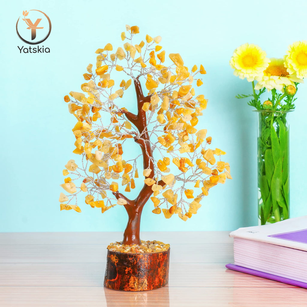 YATSKIA Yellow Aventurine - Crystal Tree, Yellow Crystal, Gem Tree, Chakra Tree, Artificial Trees, Crystal Tree for Positive Ene