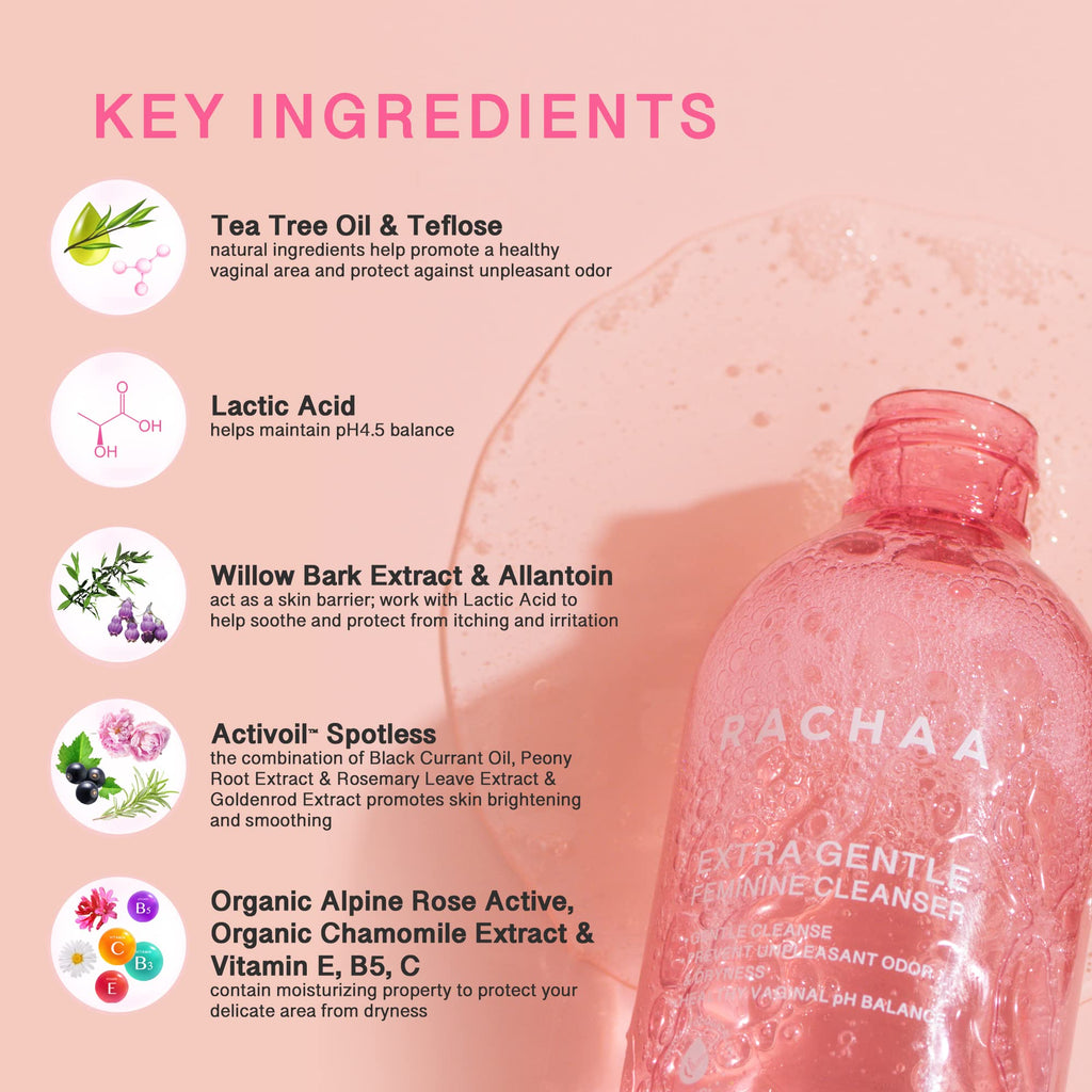 RACHAA Feminine Wash for Women - Gentle Daily Intimate Cleanser for Lightening, Moisturizing, Cleansing with Vitamin C, Tea Tree